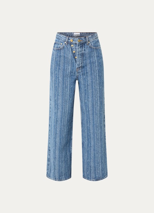 Ganni High waist wide leg jeans met streepprint - voorkant 3 indigo