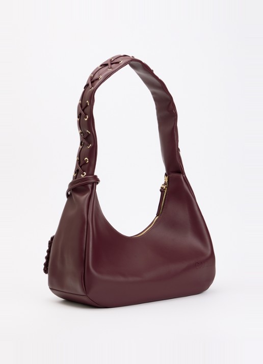 Ganni Hobo Laces Medium schoudertas met logo - achterkant bordeauxrood