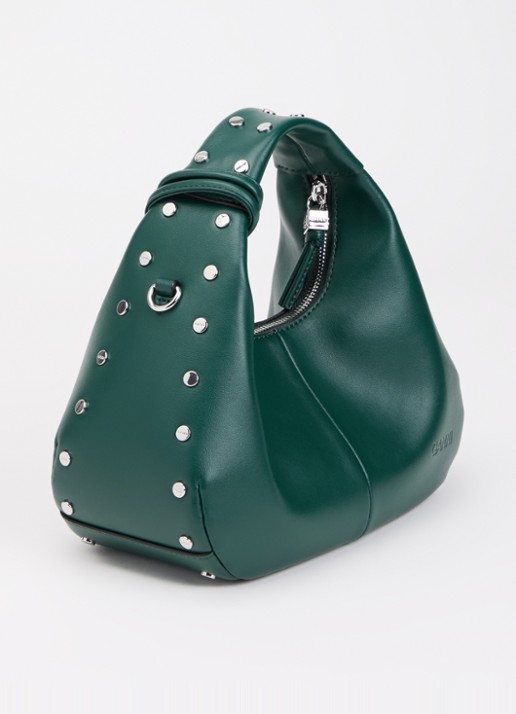 Ganni Hobo Mini handtas van leer met studs - achterkant 2 groen