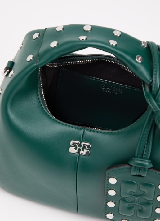 Ganni Hobo Mini handtas van leer met studs - detail 3 groen