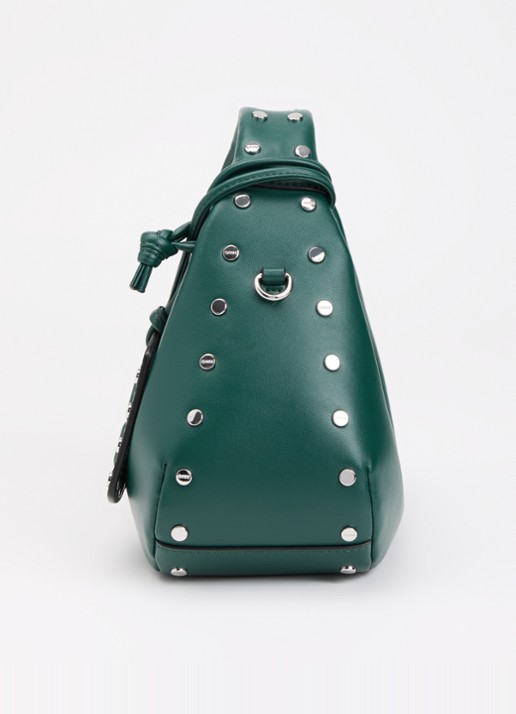 Ganni Hobo Mini handtas van leer met studs - detail 4 groen