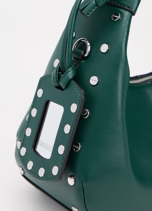 Ganni Hobo Mini handtas van leer met studs - detail 5 groen
