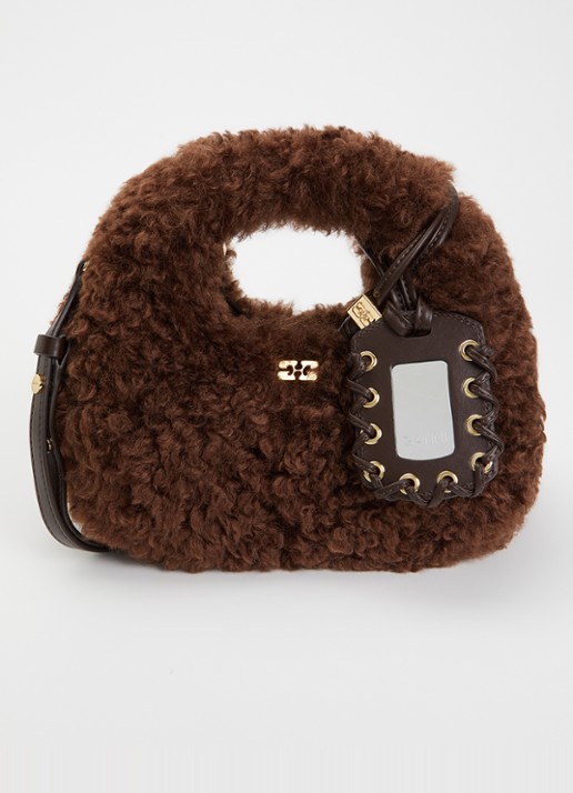 Ganni Hobo Mini handtas van teddy met afneembare schouderriem