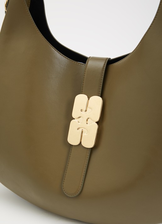 Ganni Kat Large schoudertas met gespdetail en uitneembaar etui - detail 4 mosgroen