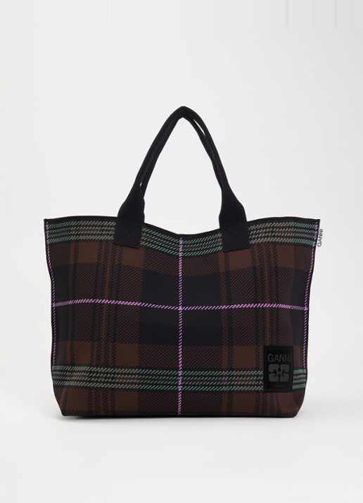 Ganni Knit Easy shopper met ruitdessin