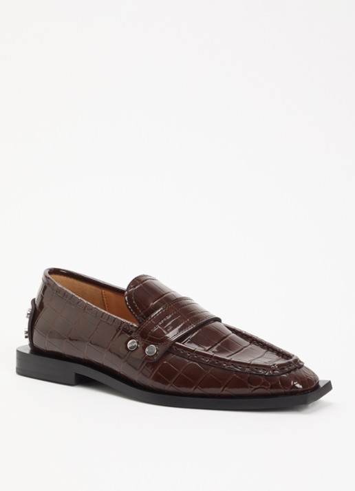 Ganni Loafer met crocostructuur en lakfinish