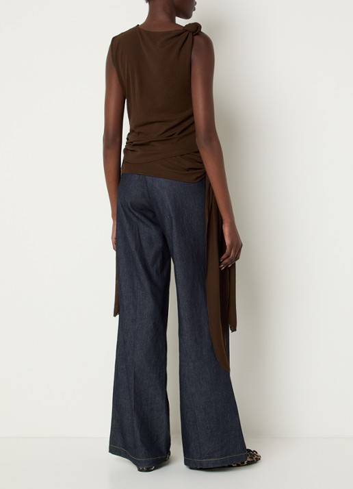 Ganni Marl top met asymmetrische hals - achterkant 4 donkerbruin