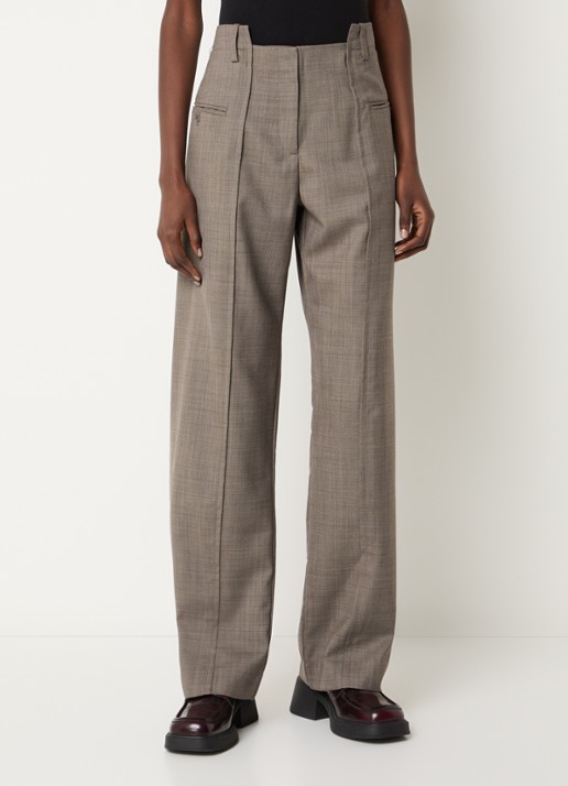Ganni Mid waist straight fit pantalon in wolblend met gemêleerd dessin