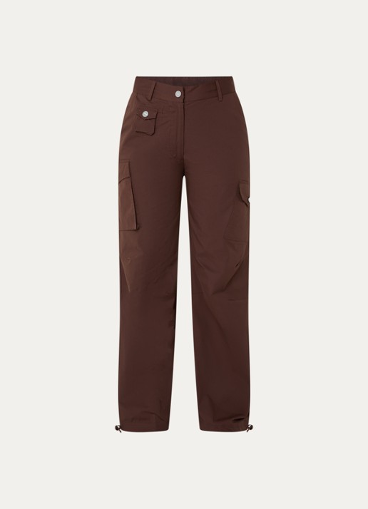 Ganni Mid waist straight leg broek met steekzakken - voorkant 2 kastanjebruin