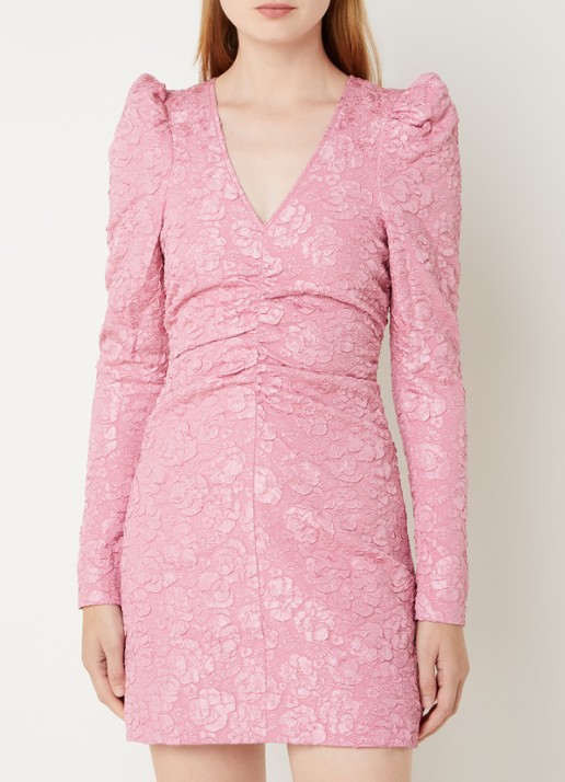 Ganni Mini jurk met structuur en pofmouw - detail 4 roze