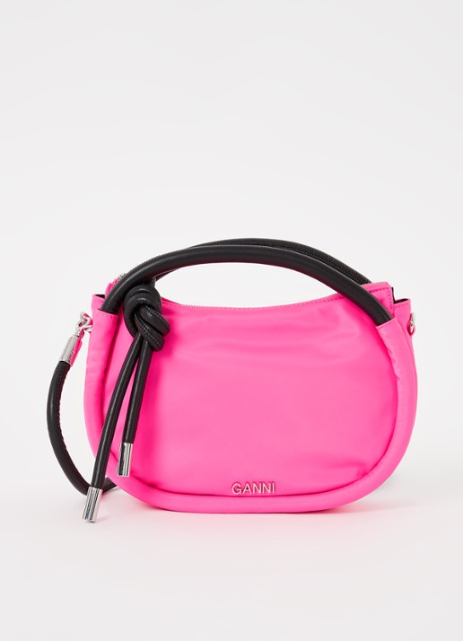 Ganni Mini Knot handtas met leren details  - voorkant 4 fuchsia