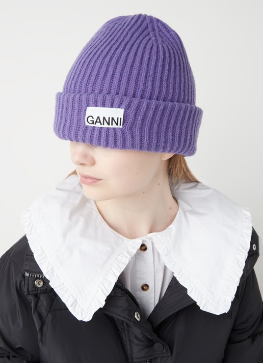 Ganni Muts in wolblend met logo - voorkant 2 violet