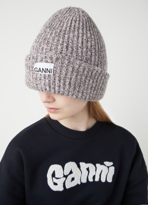 Ganni Muts in wolblend met logo - voorkant 2 multicolor