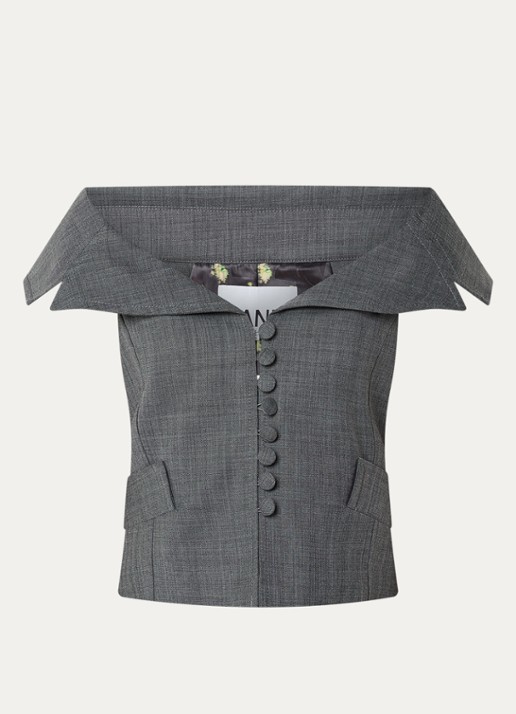Ganni Off -shoulder top in wolblend - voorkant antraciet