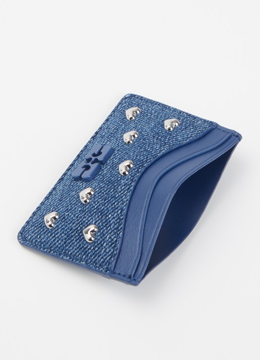 Ganni Pasjeshouder van denim met studs - detail indigo