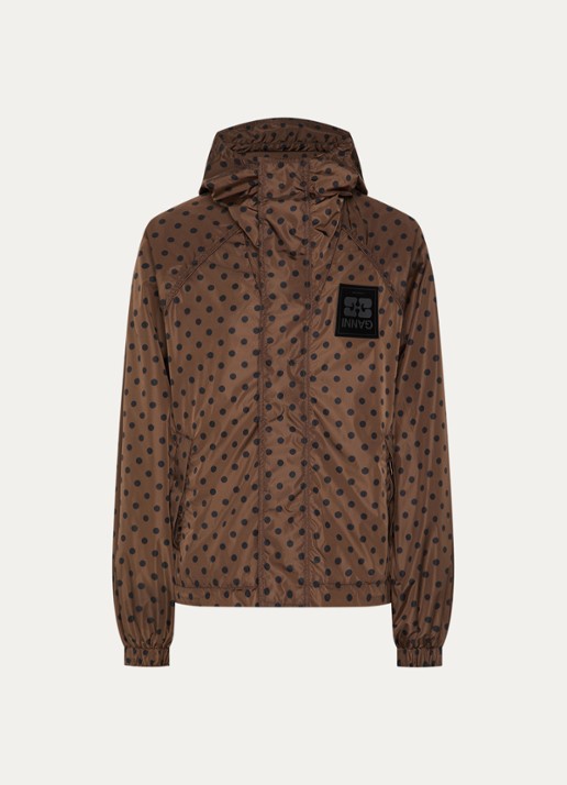 Ganni Regenjack met stippenprint - voorkant bruin