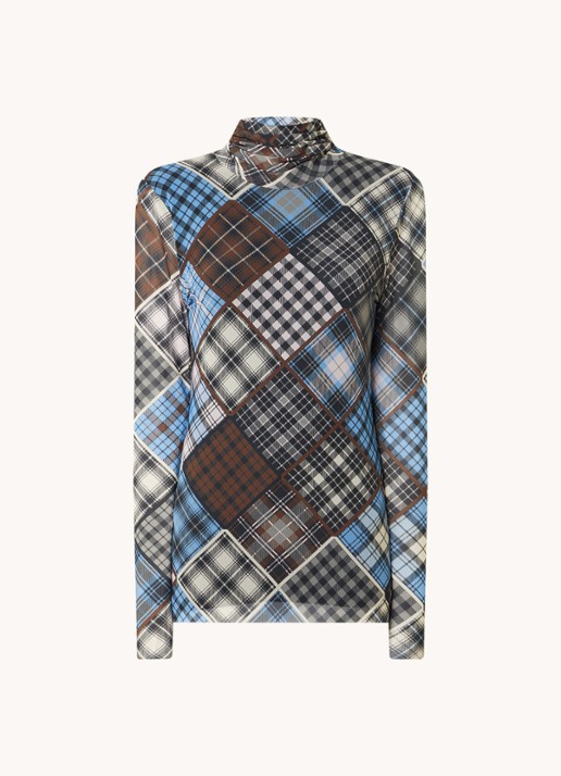 Ganni Semi-transparante longsleeve van mesh met col - voorkant donkerbruin
