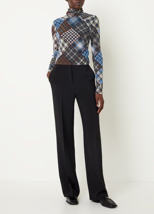 Ganni Semi-transparante longsleeve van mesh met col - voorkant 2 donkerbruin