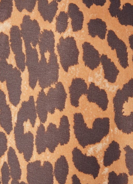 Ganni Semi-transparante mini tuniekjurk met volant en panterprint - detail 3 camel