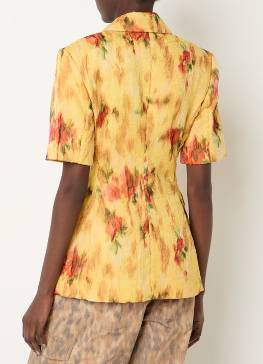 Ganni Shibori getailleerde blazer met print en steekzakken - achterkant geel