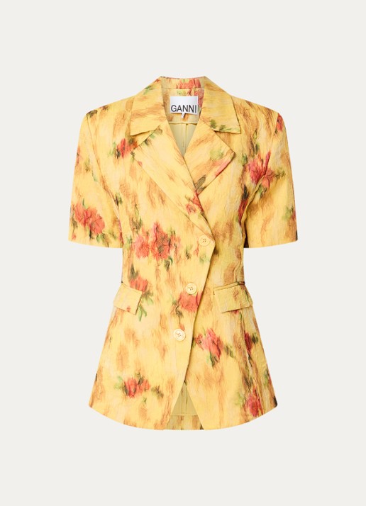 Ganni Shibori getailleerde blazer met print en steekzakken - voorkant 3 geel
