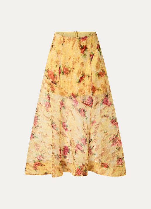 Ganni Shibori high waist rok met print - voorkant 2 okergeel
