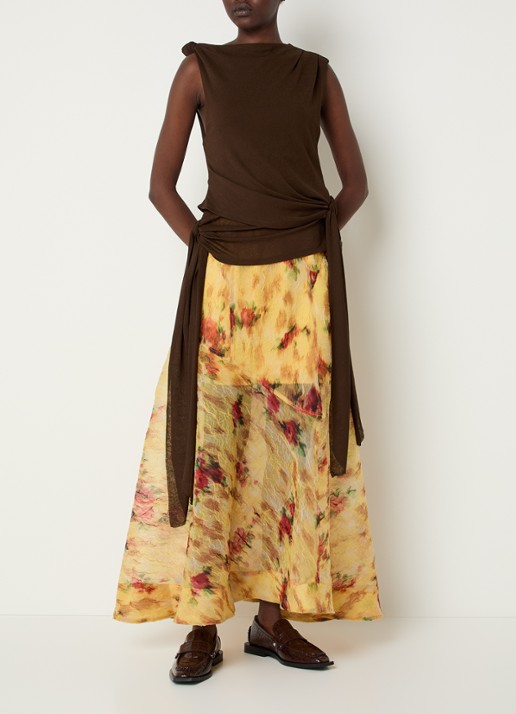 Ganni Shibori high waist rok met print - voorkant 3 okergeel