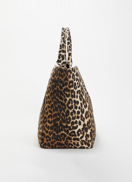 Ganni shopper met panterprint en logo - detail 3 camel