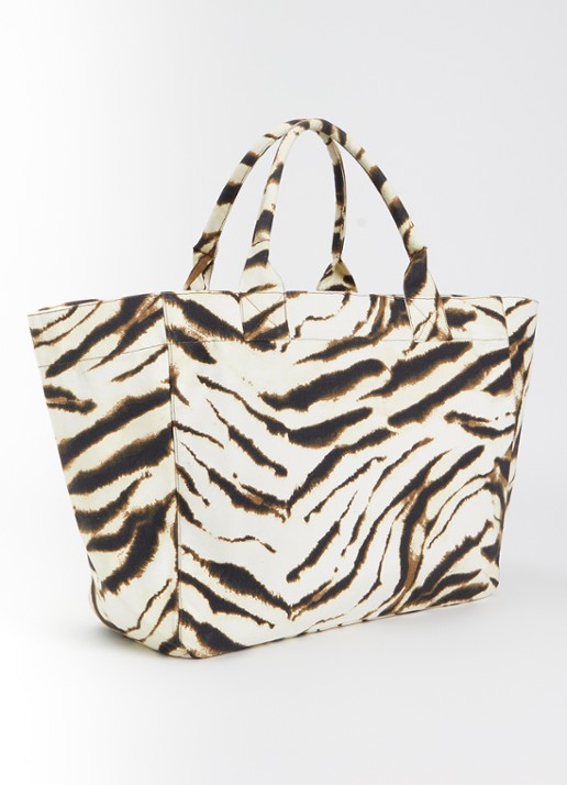Ganni Shopper met zebraprint en logoborduring - achterkant 5 beige