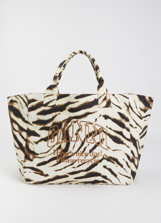 Ganni Shopper met zebraprint en logoborduring