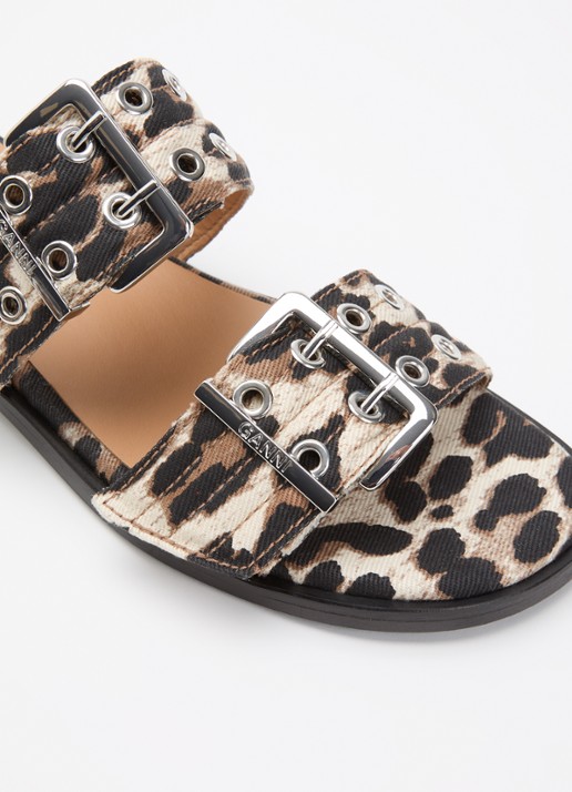 Ganni Slipper met gespdetail en panterprint - detail 5 camel