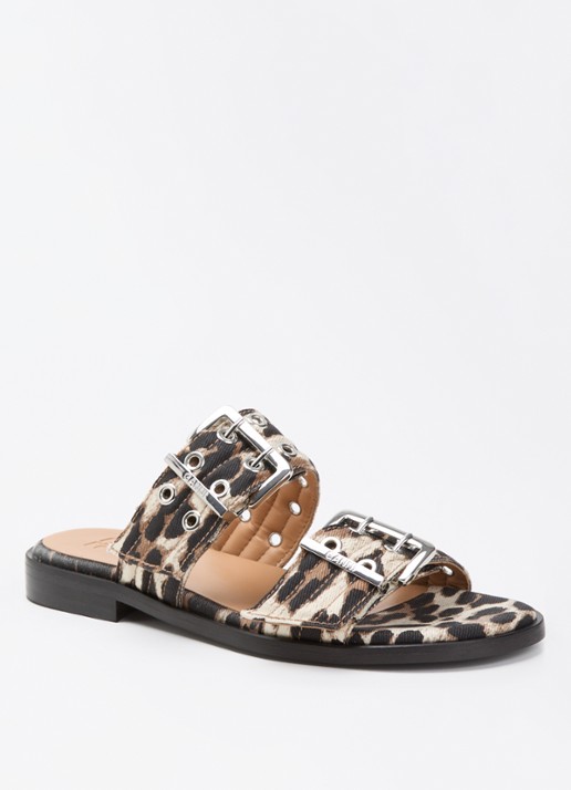 Ganni Slipper met gespdetail en panterprint