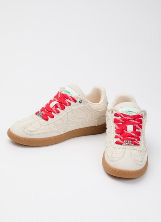 Ganni Sneaker van canvas met mesh details - detail beige