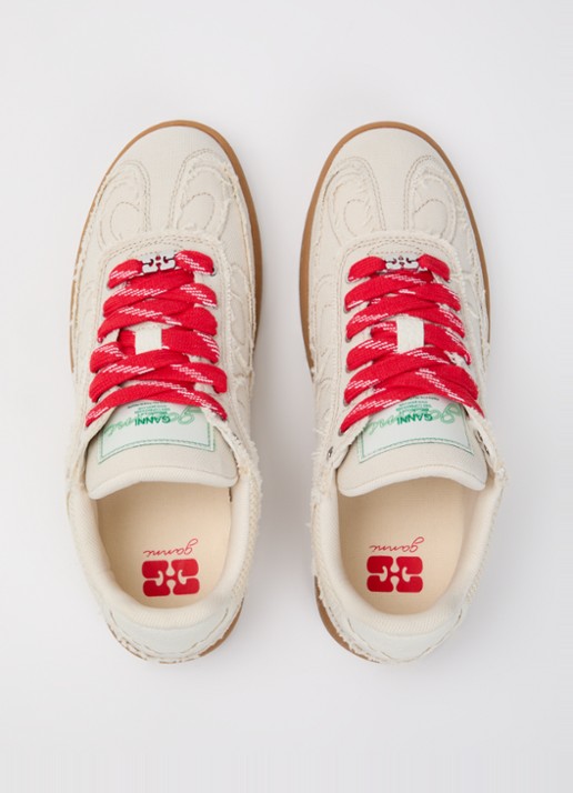 Ganni Sneaker van canvas met mesh details - detail 2 beige
