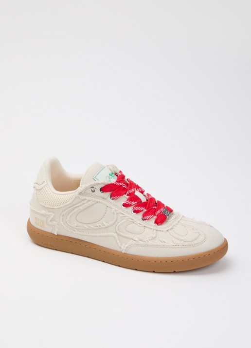 Ganni Sneaker van canvas met mesh details - voorkant 5 beige