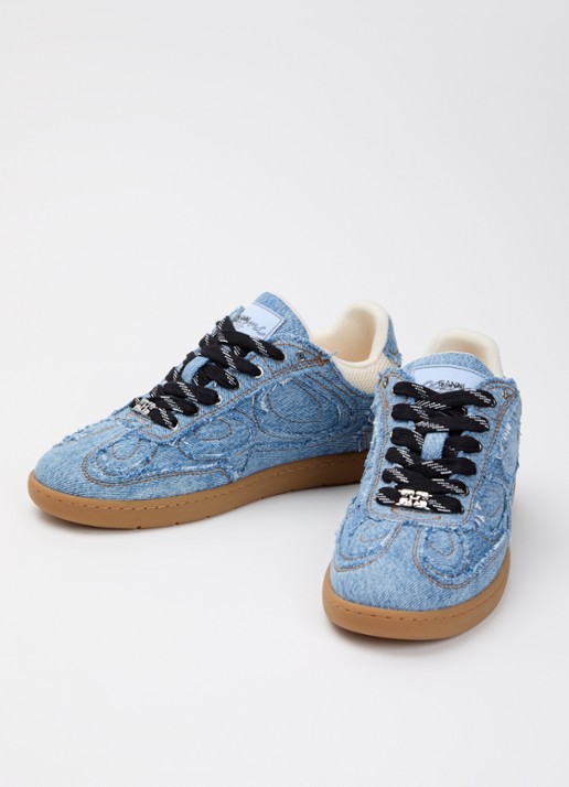 Ganni Sneaker van denim met mesh details - detail 3 indigo