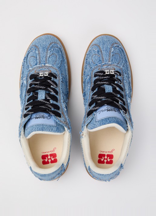 Ganni Sneaker van denim met mesh details - detail 4 indigo