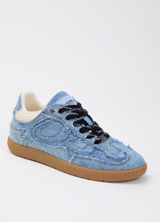 Ganni Sneaker van denim met mesh details - voorkant indigo
