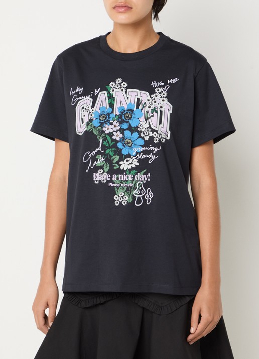 Ganni T-shirt met logoprint en borduring