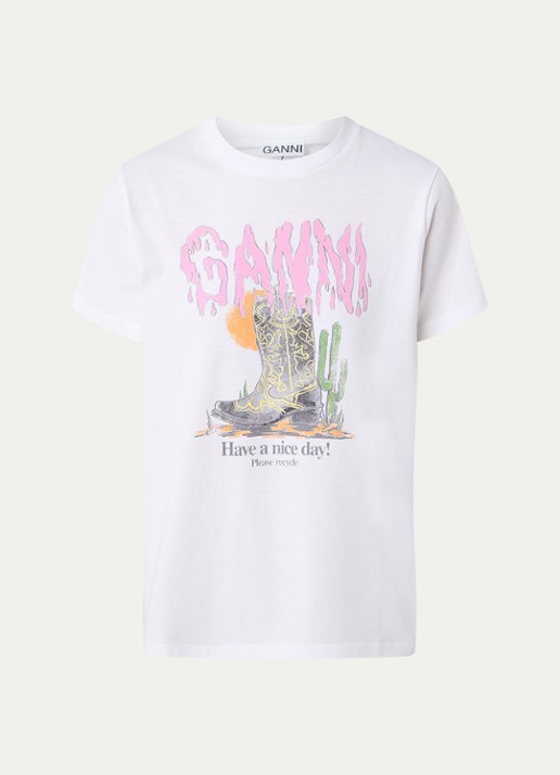 Ganni T-shirt met logoprint - voorkant wit