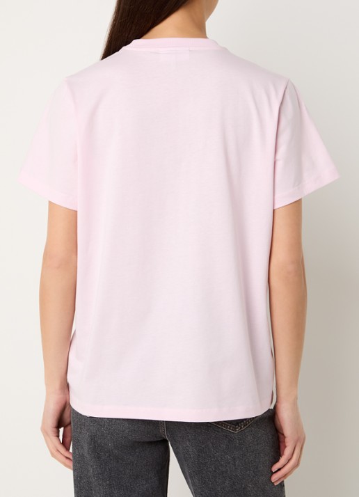 Ganni T-shirt met logoprint - achterkant lichtroze