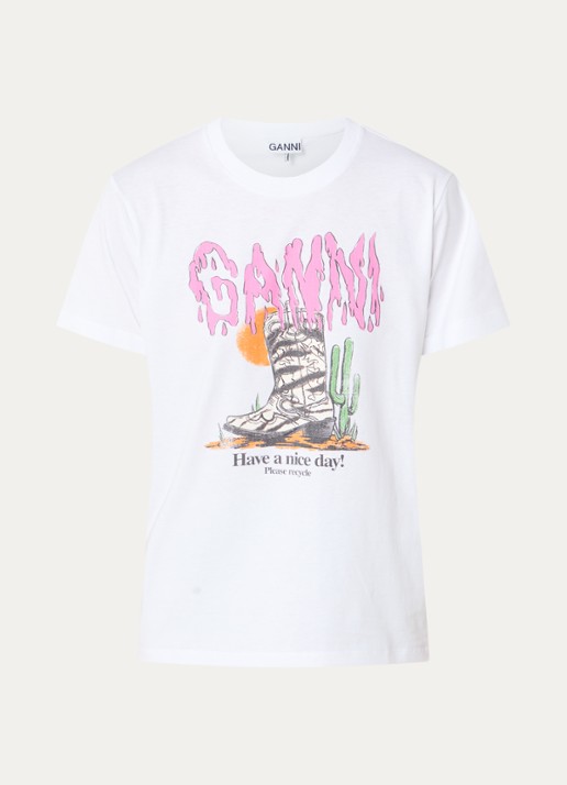 Ganni T-shirt met logoprint - voorkant 3 wit
