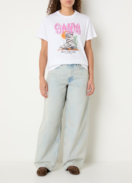 Ganni T-shirt met logoprint - voorkant 4 wit