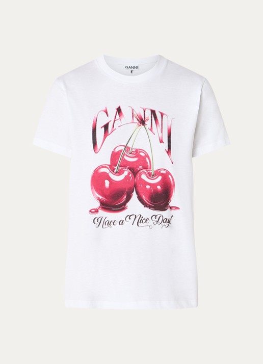 Ganni T-shirt van  katoen met logoprint - voorkant 3 wit