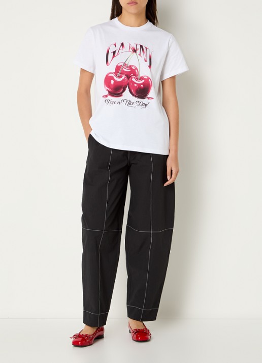 Ganni T-shirt van  katoen met logoprint - voorkant 4 wit