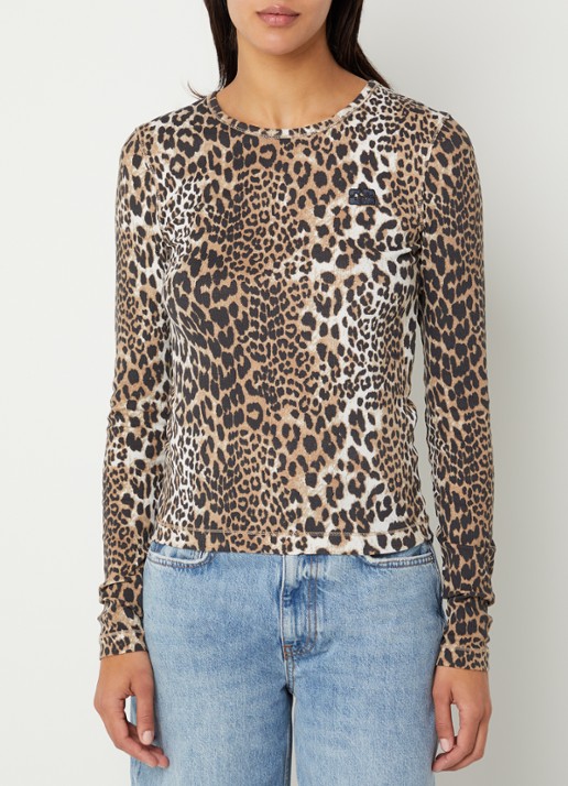 Ganni Top met panterprint en logoborduring
