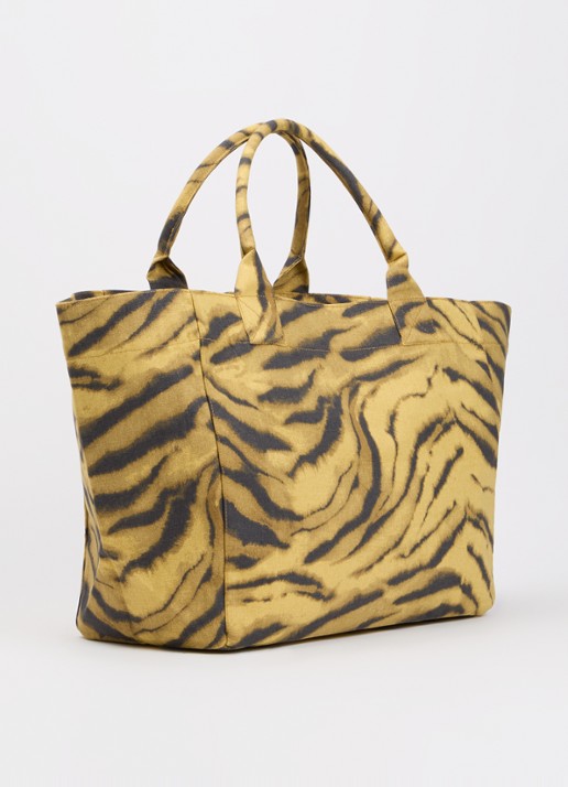 Ganni XXL Shopper van canvas met zebraprint - achterkant 6 geel