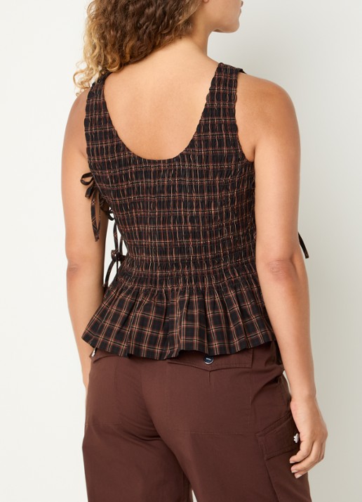Ganni Yarn top met ruitdessin - achterkant 4 donkerbruin