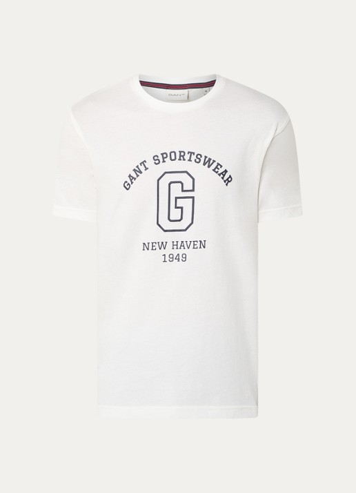 Gant College G T-shirt met logoprint - voorkant 3 gebroken wit