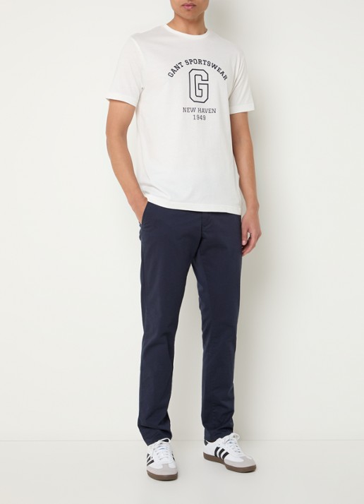 Gant College G T-shirt met logoprint - voorkant 4 gebroken wit